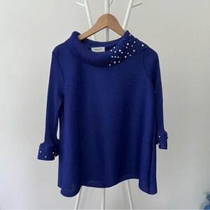 Brand New Elegant Blue Embellished 3/4 Sleeve Blouse with tag